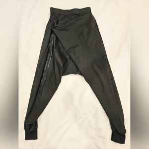 QLZW Black Drop-Crotch Wrap Front Harem Pants